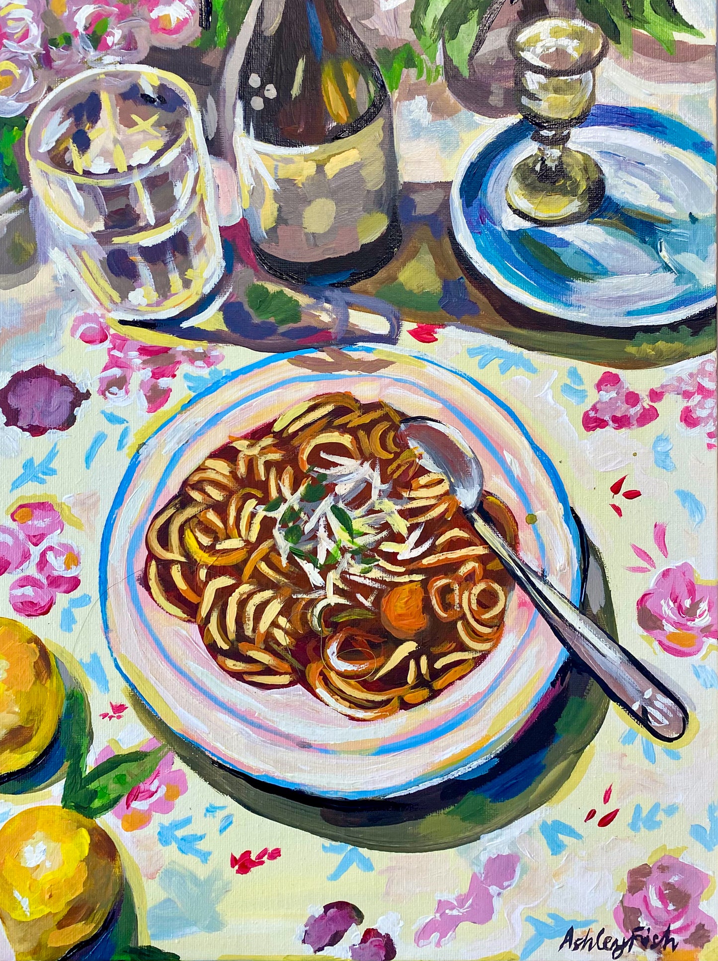 "The Pasta Course" Original Acrylic Painting
